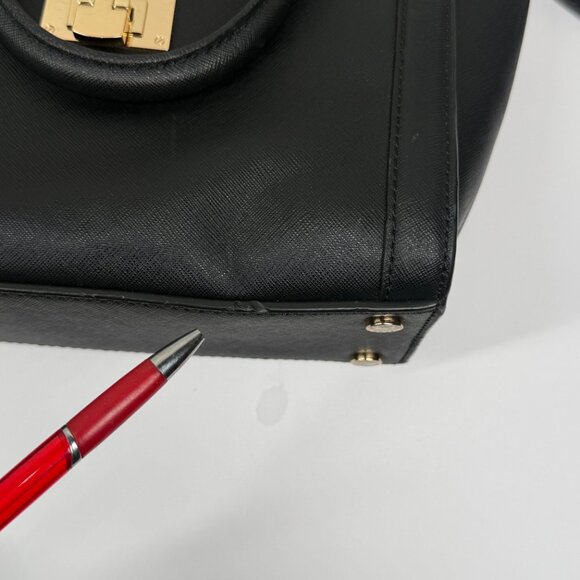 Michael Kors Tina Satchel Black Leather Gold Hardware Medium Bag - Picture 10 of 13